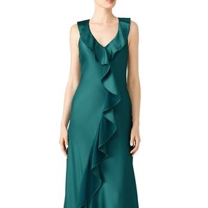 Aidan Mattox Emerald Green V-neck Ruffles Gown